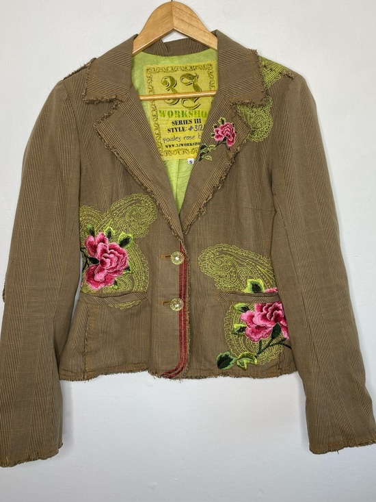 Johnny Was Jackets & Blazers - Johnny Was 3J Workshop Paisley Rose Blazer Size Small Y2K Plaid embroidered